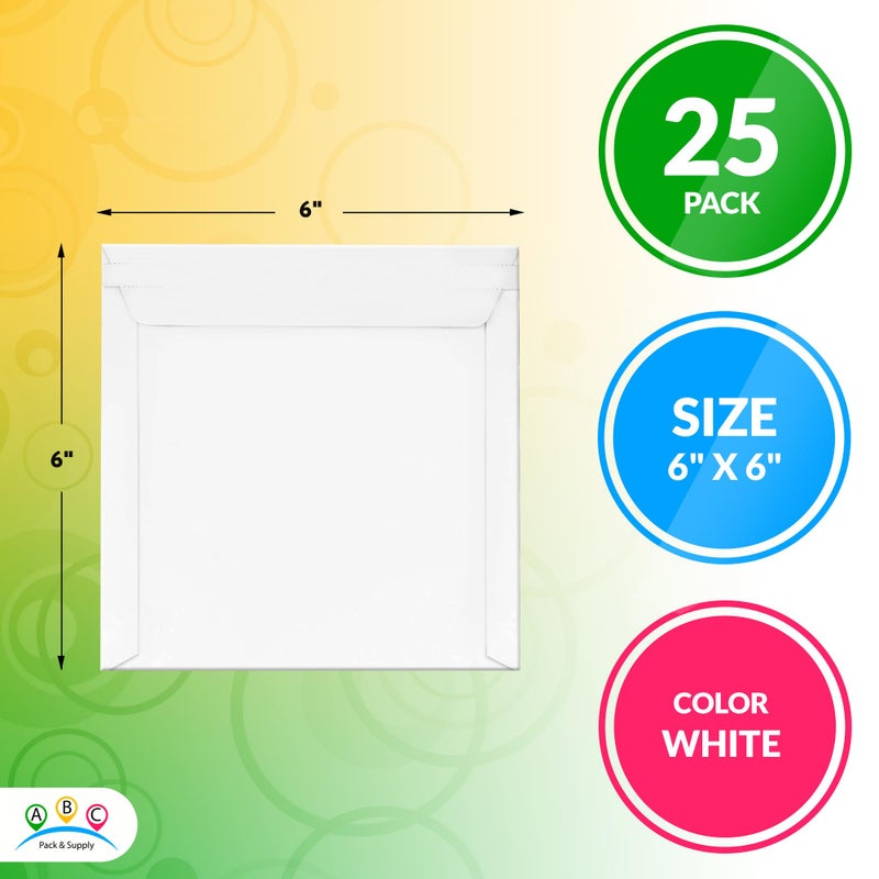 ABC PACK & SUPPLY White Rigid Mailers, 6 x 6 Inches. Pack of 25 Photo Mailer Envelopes. Flat Cardboard Mailers Self-Seal. Sturdy Cardboard Photo Envelope. Recyclable Hard Shipping Envelopes - Image 2